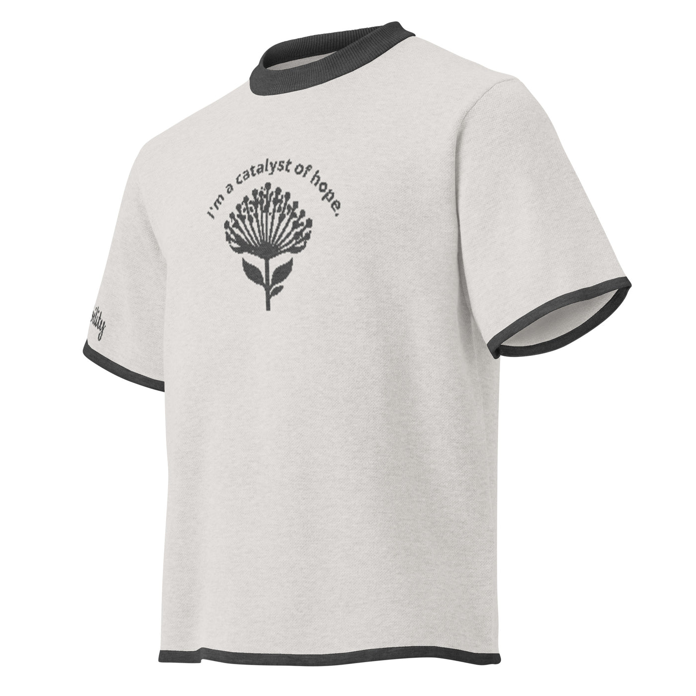 Signature Catalyst of Hope knit unisex sweater tee in bone and charcoal