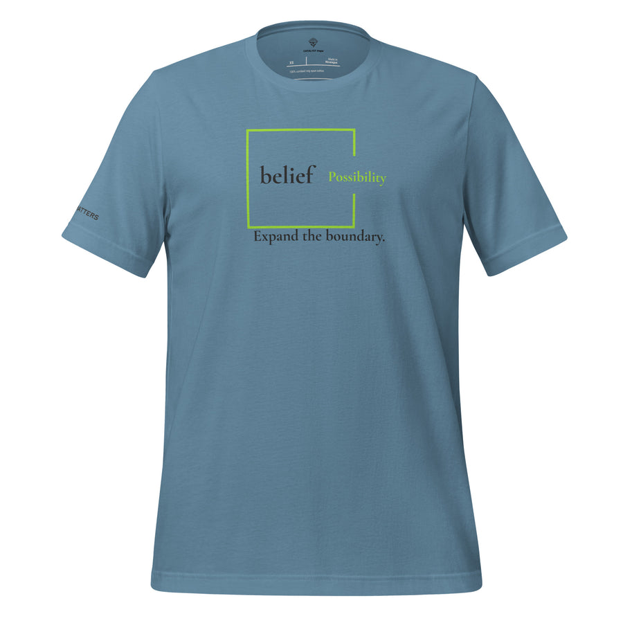 Belief and Possibility Unisex Tee in Lime and Charcoal
